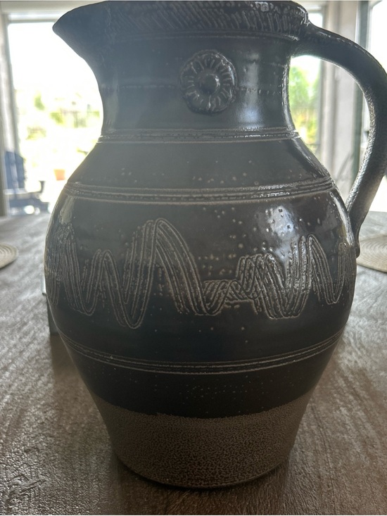 Rowe Pottery Other - Rowe Pottery Handmade Brown Ceramic Pitcher with Textured Banding 2002